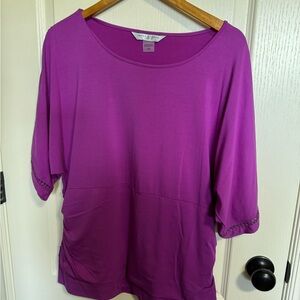 Peter Nygård Purple Boxy Top – 3/4 Sleeve Artistic Print Tee